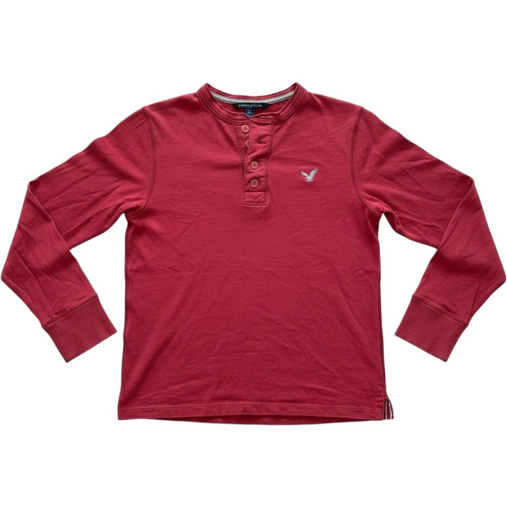 Vintage Y2K American Eagle Outfitters Red Henley Shirt Long Sleeve Cotton XL